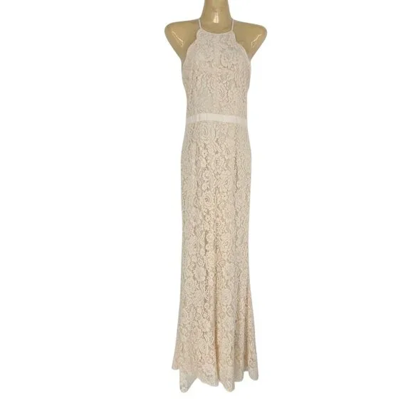 Lulus | Dresses | Lulus Zenith Cream Ivory Size Medium Bridal Floral Lace  Halter Neckline Maxi | Poshmark